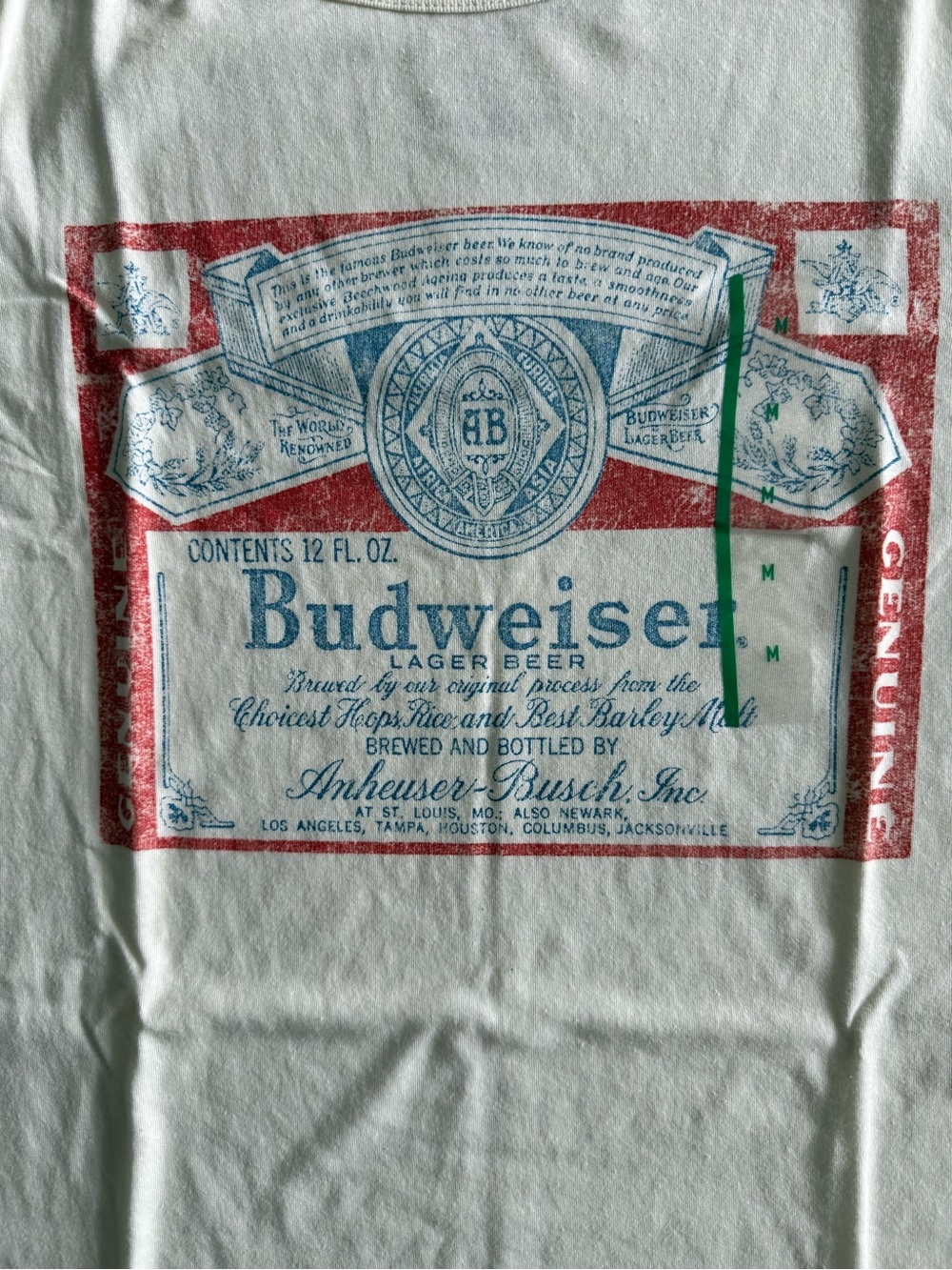 Hybrid Apparel Budweiser Cream Tee with Red & Blue Graphic! NWTS!  M